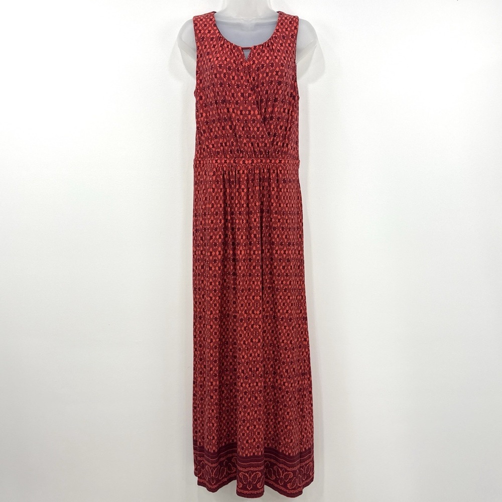 Garnet Hill Sleeveless Maxi Dress‎ M Jersey Comfort Floral Travel Stretch Boho